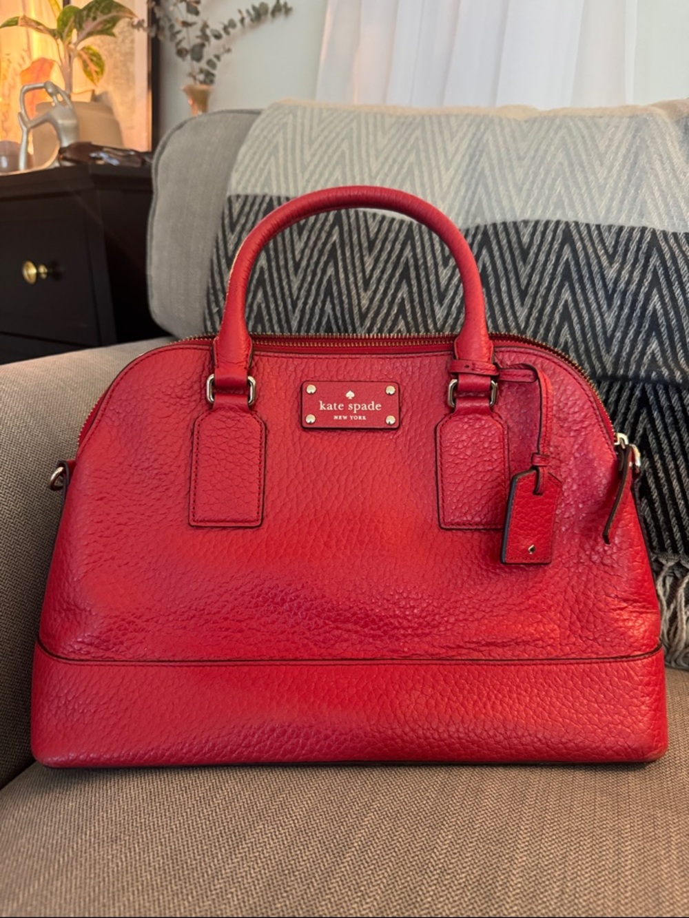 kate spade Red Pebbled Leather Dome Satchel